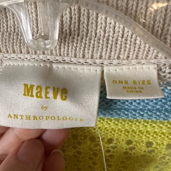 NWT Maeve Anthropologie Open Knit Polo Sweater One Size Striped Summer Layer - Picture 4 of 7